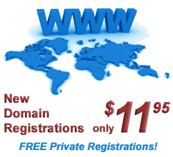 Domain Registration for just $11.95! Free Private Registrations!
